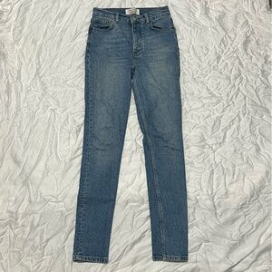 Reformation 24 Blue Jeans Denim High Rise Button Fly Medium Wash Organic Cotton